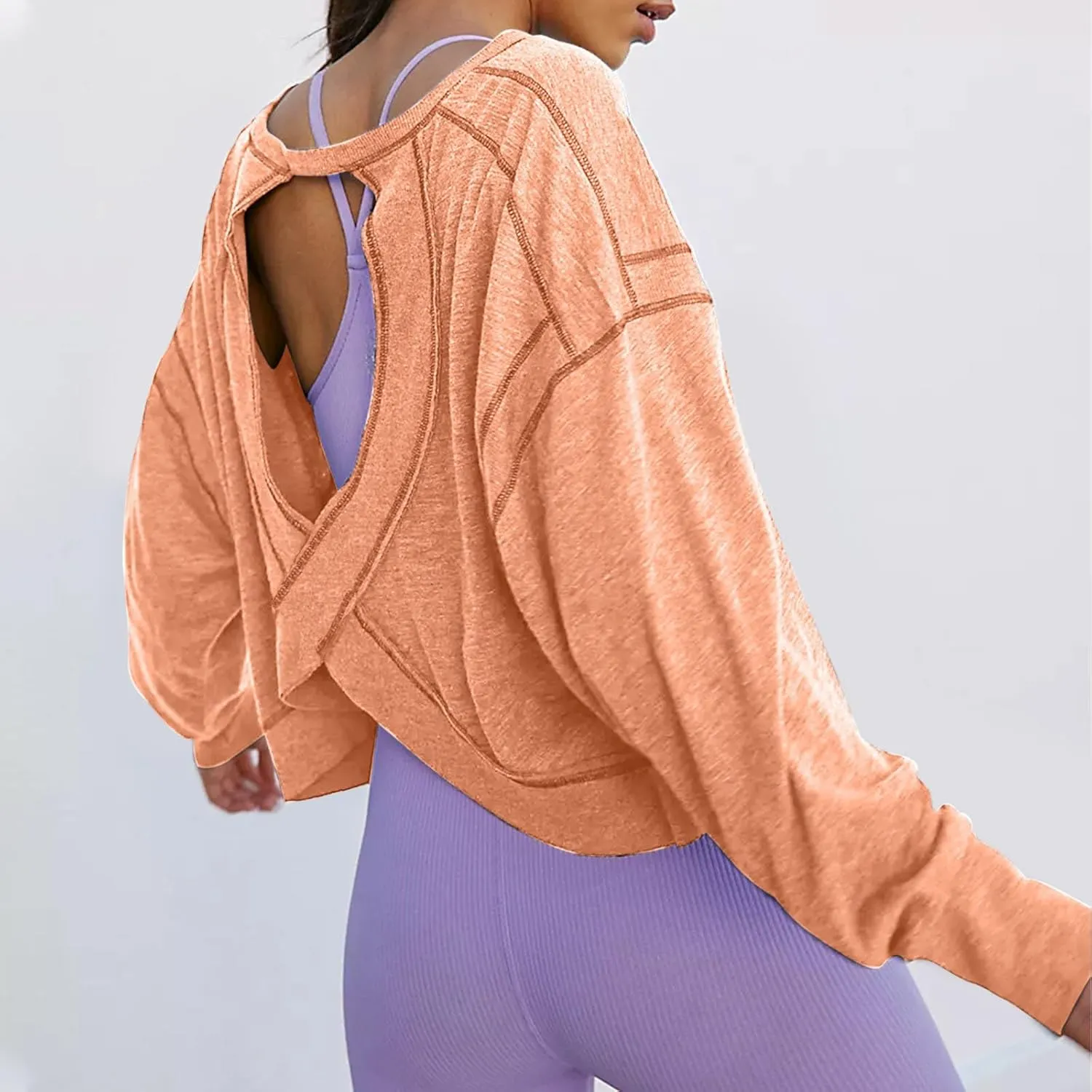 Oversized Sweatshirt for Women Crewneck Long Sleeve Tops Open Back Cross Hem Loose Fall Hoodie Casual Pullover