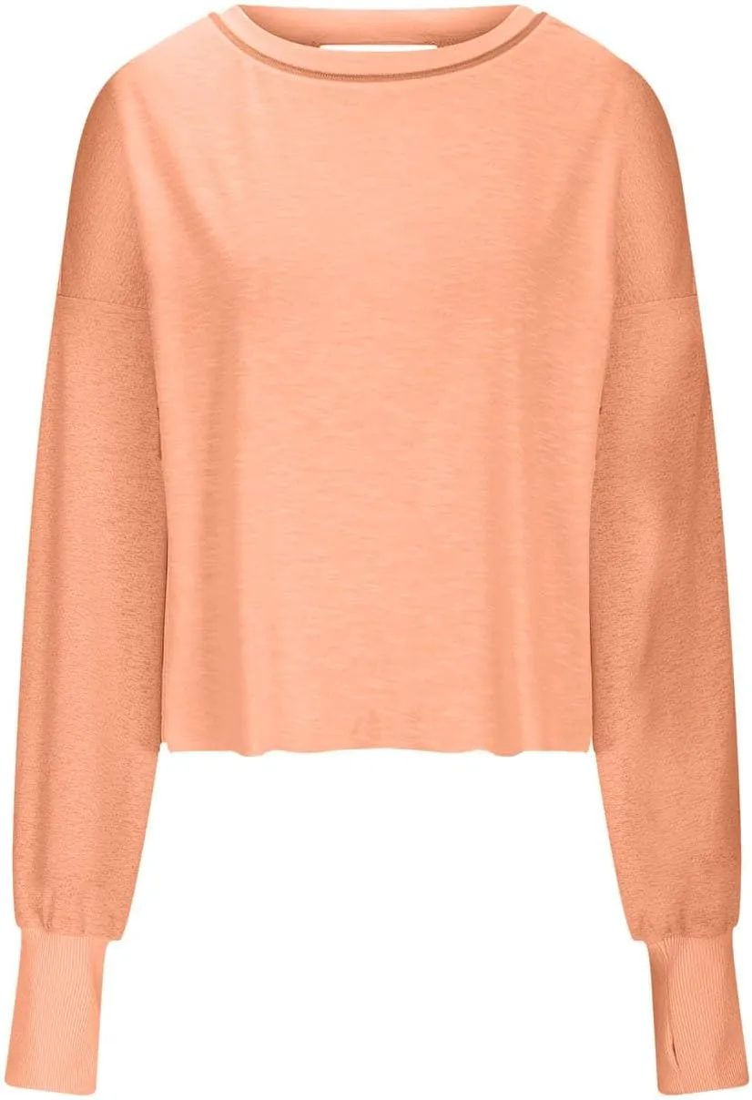 Oversized Sweatshirt for Women Crewneck Long Sleeve Tops Open Back Cross Hem Loose Fall Hoodie Casual Pullover
