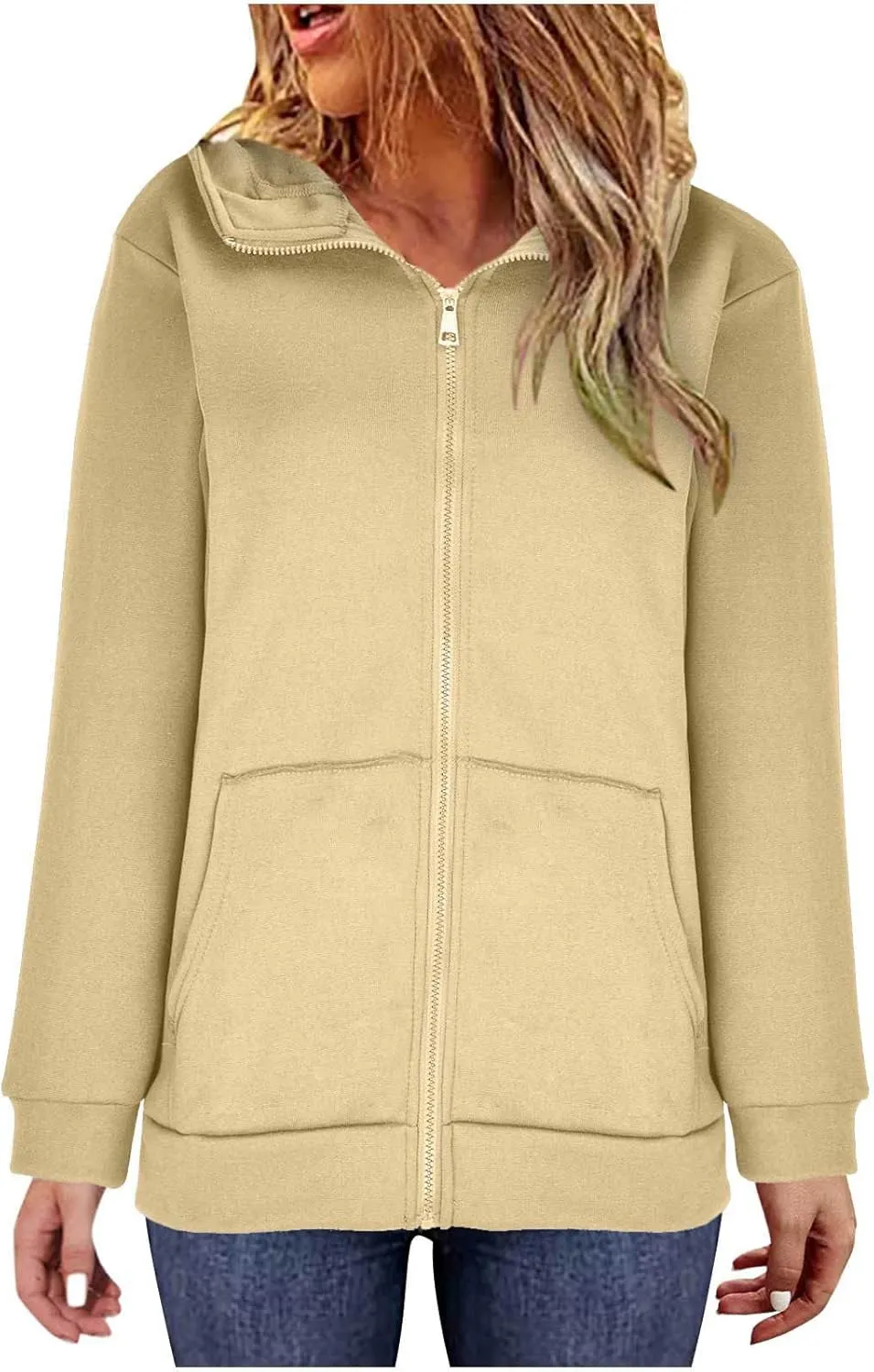 Oversized Zipper Hooded Jackets for Women Plus Size Casual Fleece Long Sleeve Hoodie Sweatshirts with Pocket S-5XL