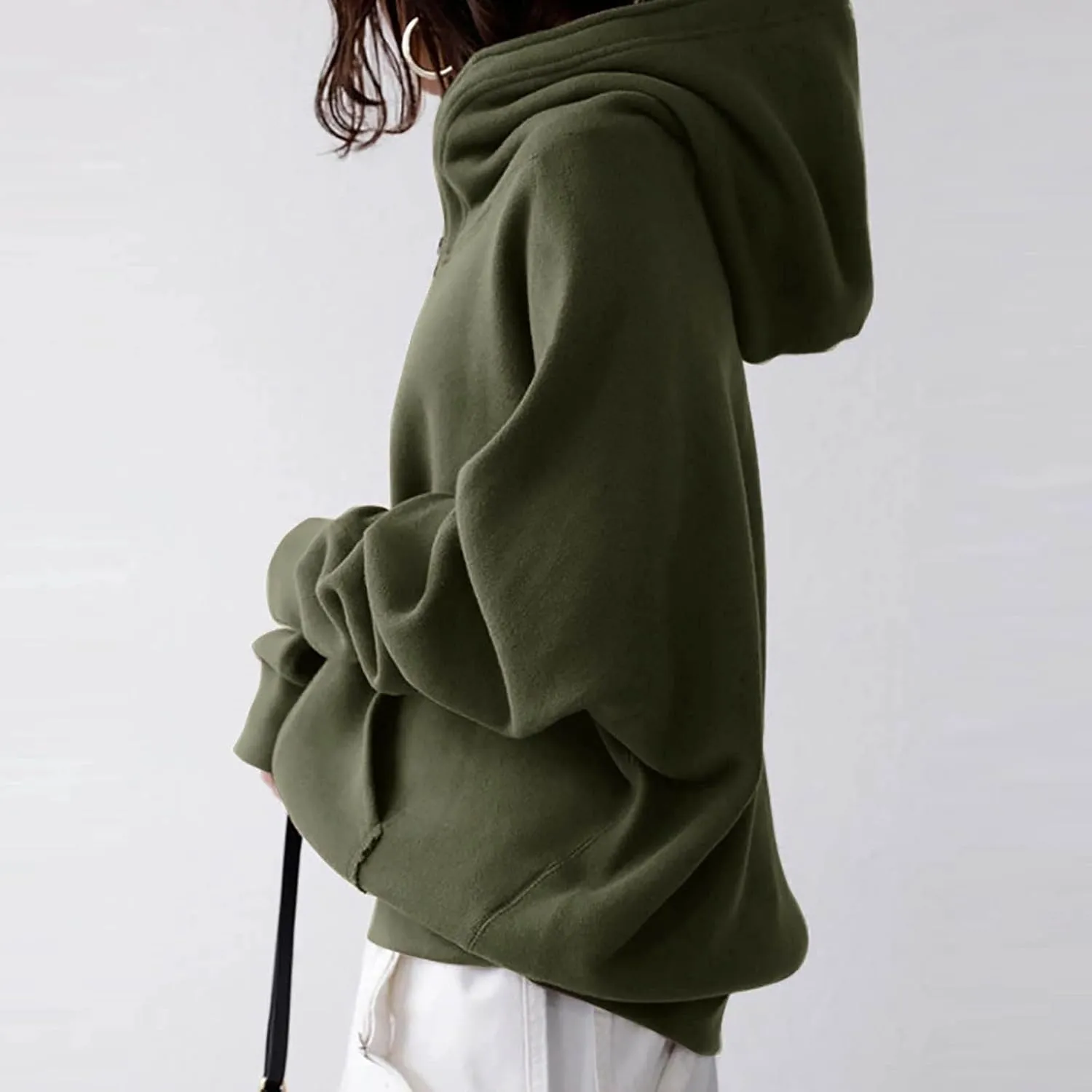 Oversized Zipper Hooded Jackets for Women Plus Size Casual Fleece Long Sleeve Hoodie Sweatshirts with Pocket S-5XL