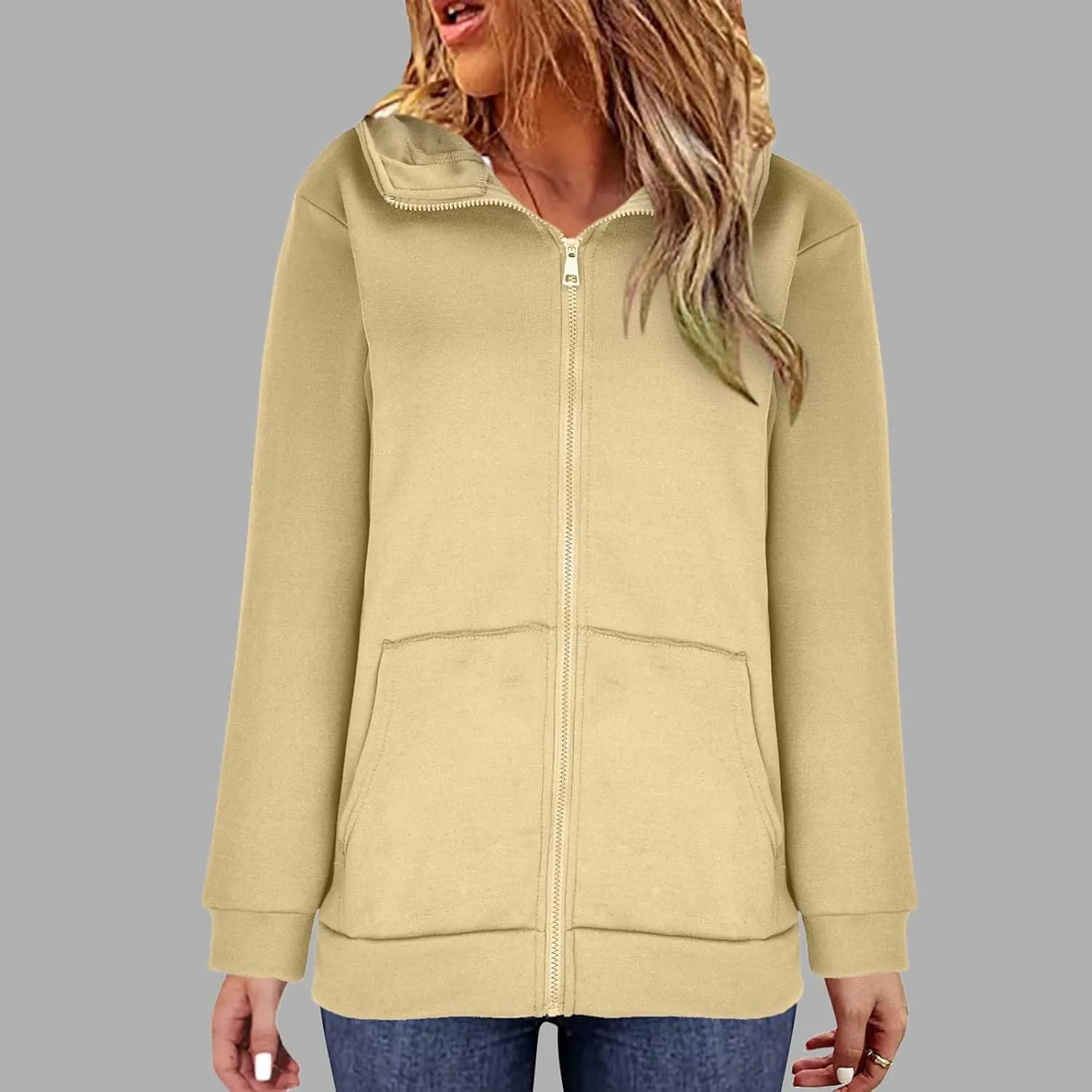 Oversized Zipper Hooded Jackets for Women Plus Size Casual Fleece Long Sleeve Hoodie Sweatshirts with Pocket S-5XL