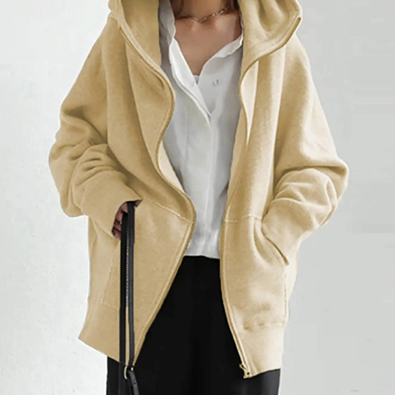 Oversized Zipper Hooded Jackets for Women Plus Size Casual Fleece Long Sleeve Hoodie Sweatshirts with Pocket S-5XL