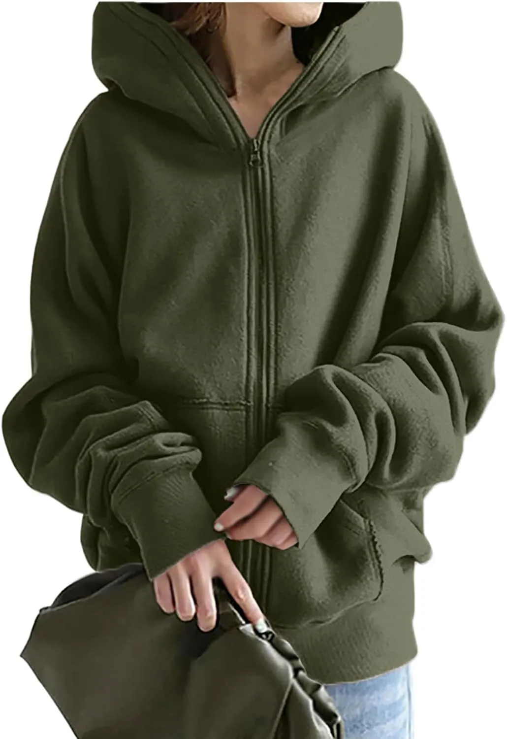 Oversized Zipper Hooded Jackets for Women Plus Size Casual Fleece Long Sleeve Hoodie Sweatshirts with Pocket S-5XL