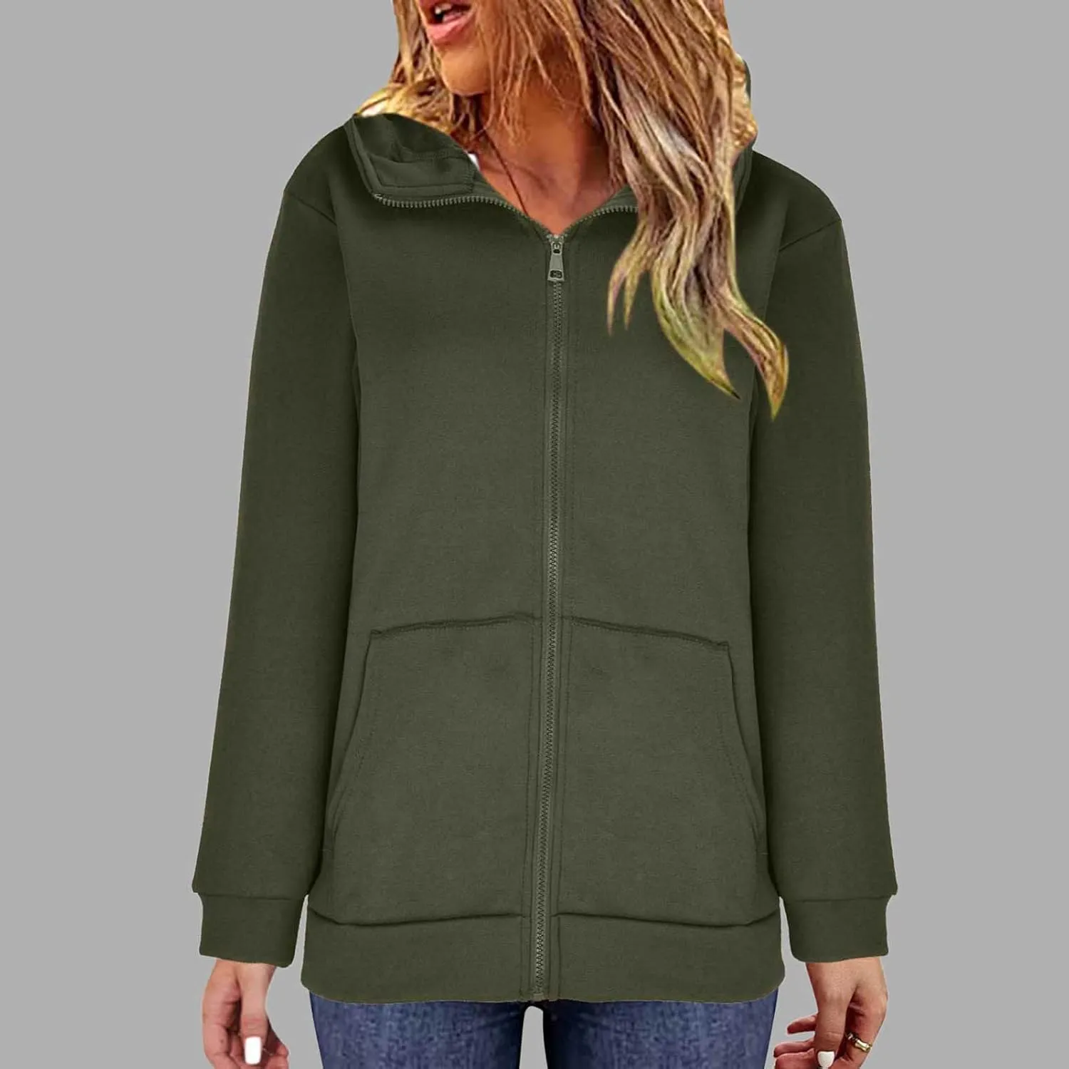 Oversized Zipper Hooded Jackets for Women Plus Size Casual Fleece Long Sleeve Hoodie Sweatshirts with Pocket S-5XL