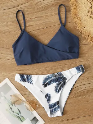 Palm Random Print Adjustable Strap Bikini Swimsuit