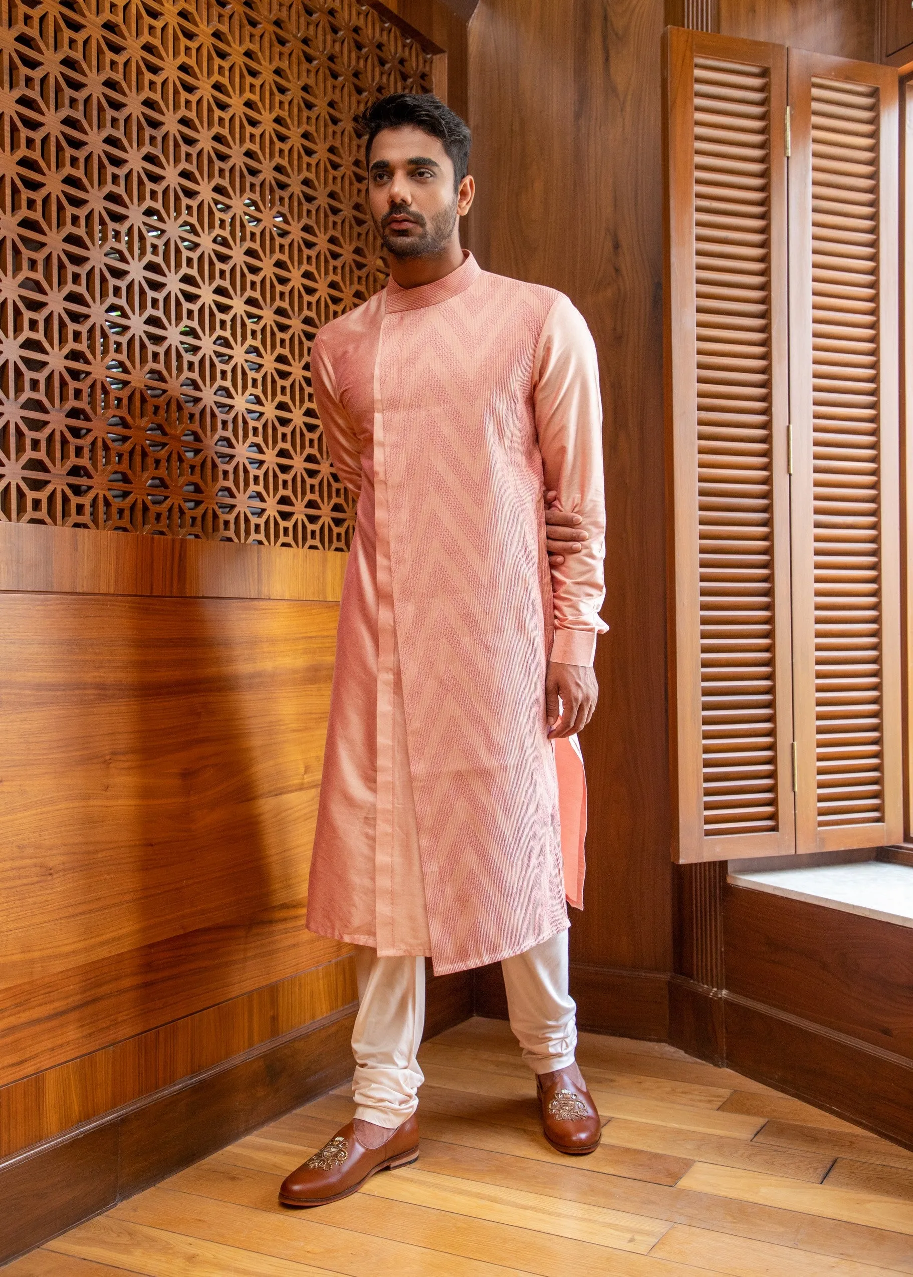 Peach Asymmetric Layered Kurta Set