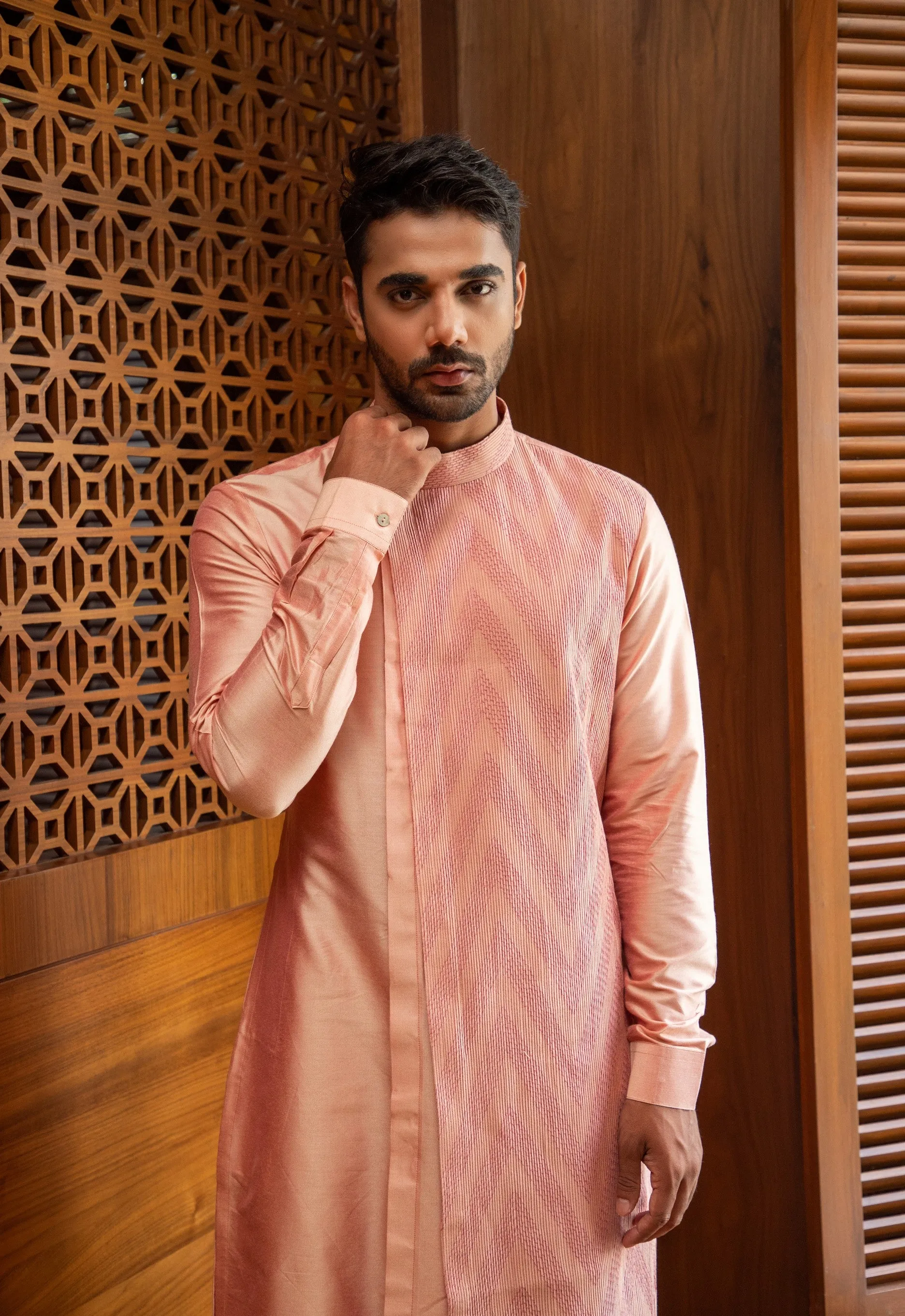 Peach Asymmetric Layered Kurta Set