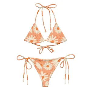 Peach with Daisies Pattern String Bikini by Dumbbells and Hotels