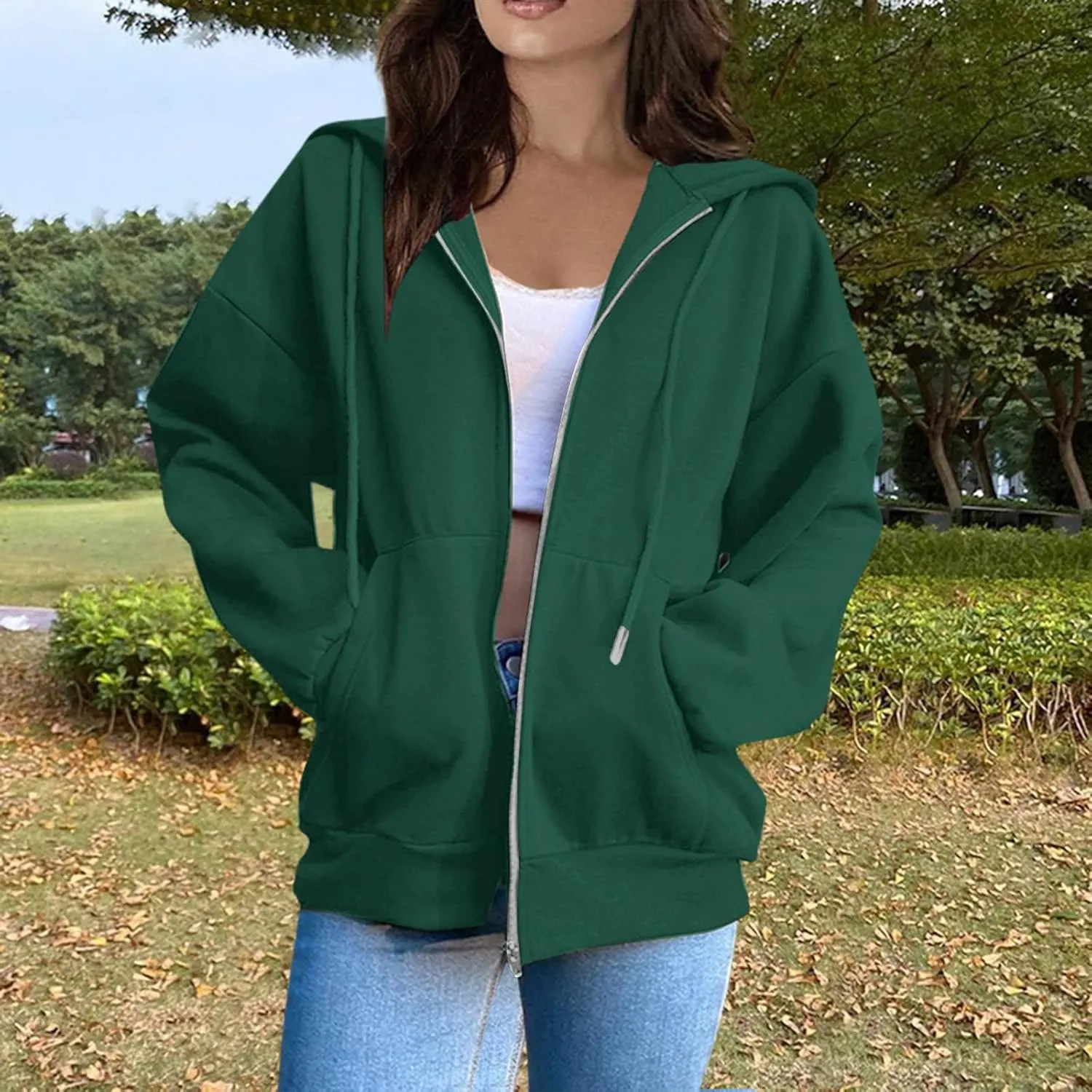 PETYCZEN Hoodies for Women Full Zip Up Hooded Sweatshirts Casual Long Sleeve Lightweight Y2K Jackets Fall Clothes 2024