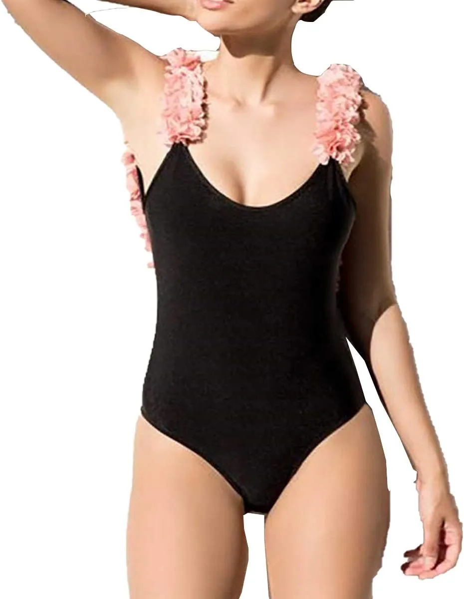 Pink Flowers Backless One Piece Swimsuit for Girls U Shape Open Back Jumpsuit