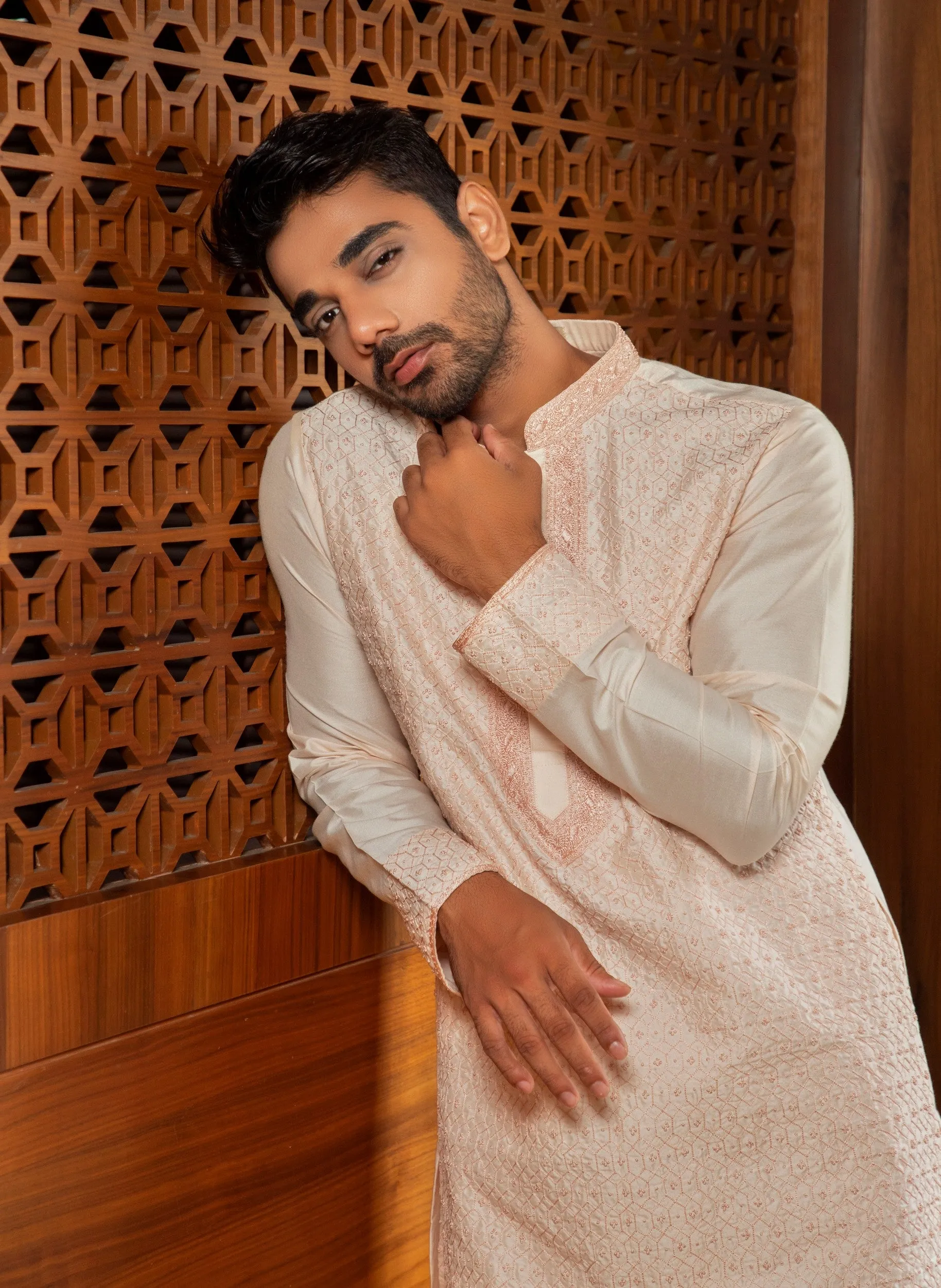 Pink hand embroidered Kurta Set