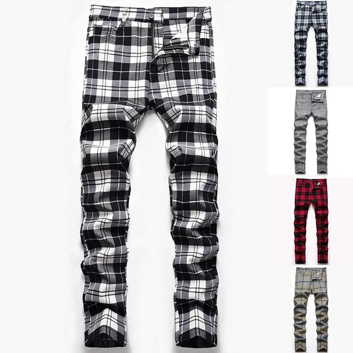 Plaid Dress Pants for Mens Slim Fit Dress Pants Outdoor Business Casual Fashion Flat Front Skinny Golf Fall Trousers