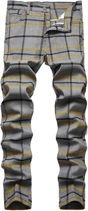 Plaid Dress Pants for Mens Slim Fit Dress Pants Outdoor Business Casual Fashion Flat Front Skinny Golf Fall Trousers