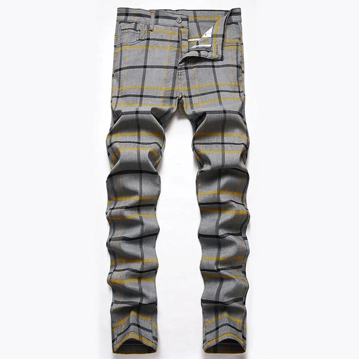 Plaid Dress Pants for Mens Slim Fit Dress Pants Outdoor Business Casual Fashion Flat Front Skinny Golf Fall Trousers