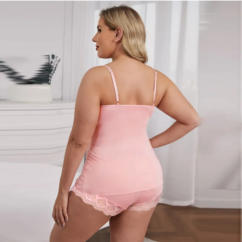 Plus Size 2 Piece Comfortable Lace Pajamas Set