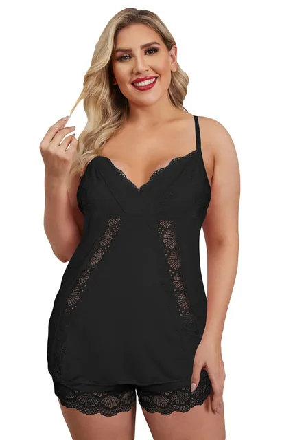 Plus Size 2 Piece Comfortable Lace Pajamas Set