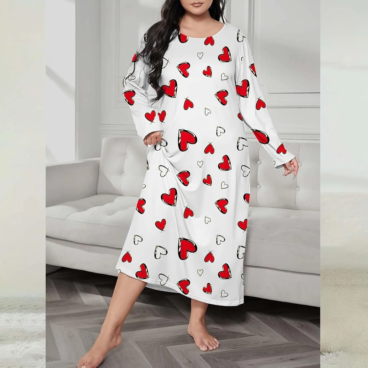 Plus Size Nightgowns for Women Crew Neck Sleep Shirts Dress Pjs Lounge Short Sleeves Causal Sleepwear S-5Xl