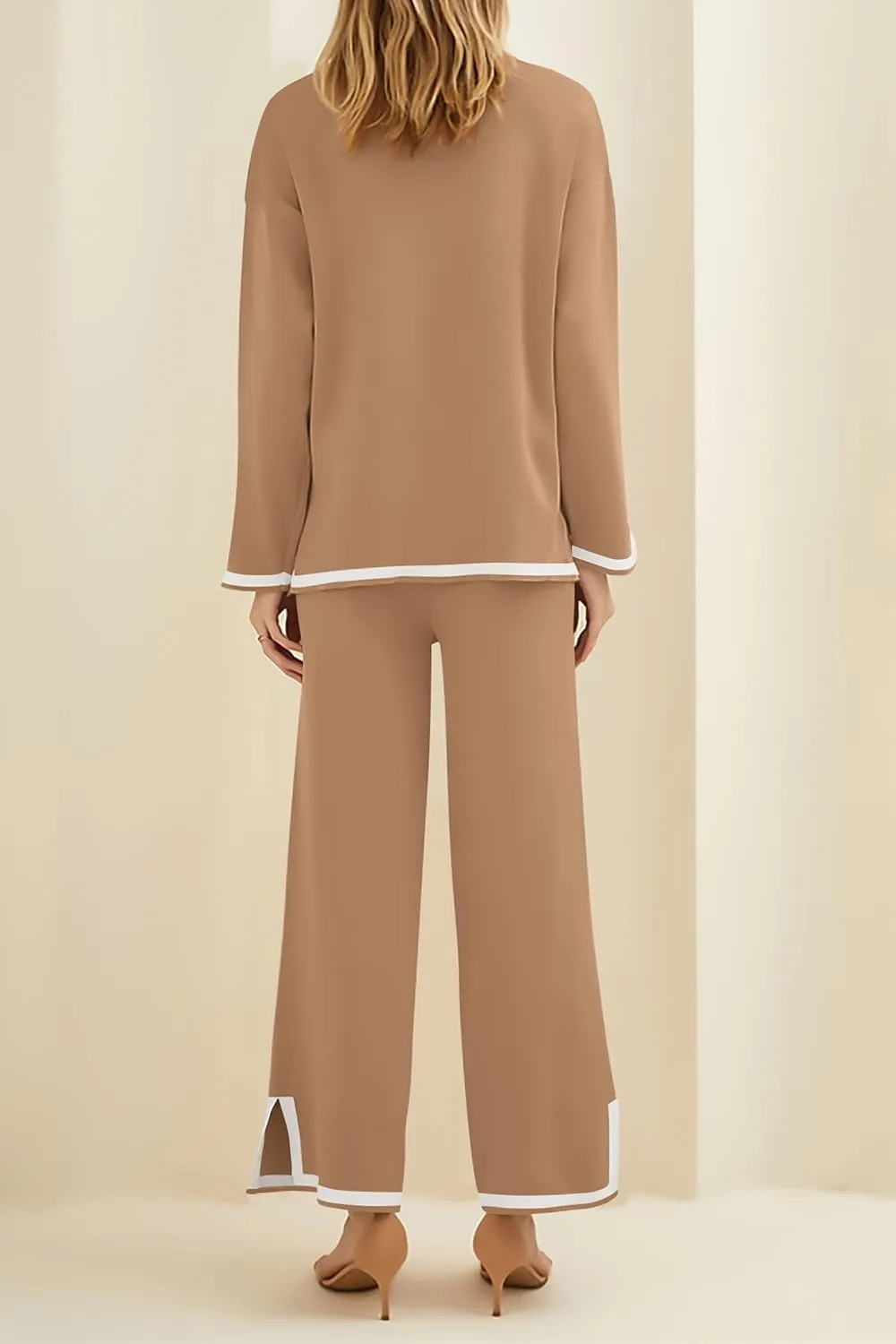 PRETTYGARDEN Women's 2 Piece Knit Sweater Set Casual Long Sleeve Pullover Wide Leg Pants Sweatsuit Tracksuit Outfit