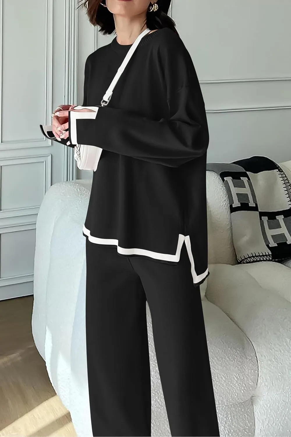 PRETTYGARDEN Women's 2 Piece Knit Sweater Set Casual Long Sleeve Pullover Wide Leg Pants Sweatsuit Tracksuit Outfit