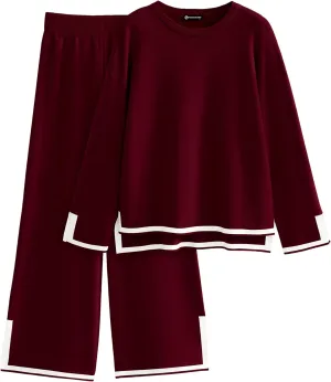 PRETTYGARDEN Women's 2 Piece Knit Sweater Set Casual Long Sleeve Pullover Wide Leg Pants Sweatsuit Tracksuit Outfit
