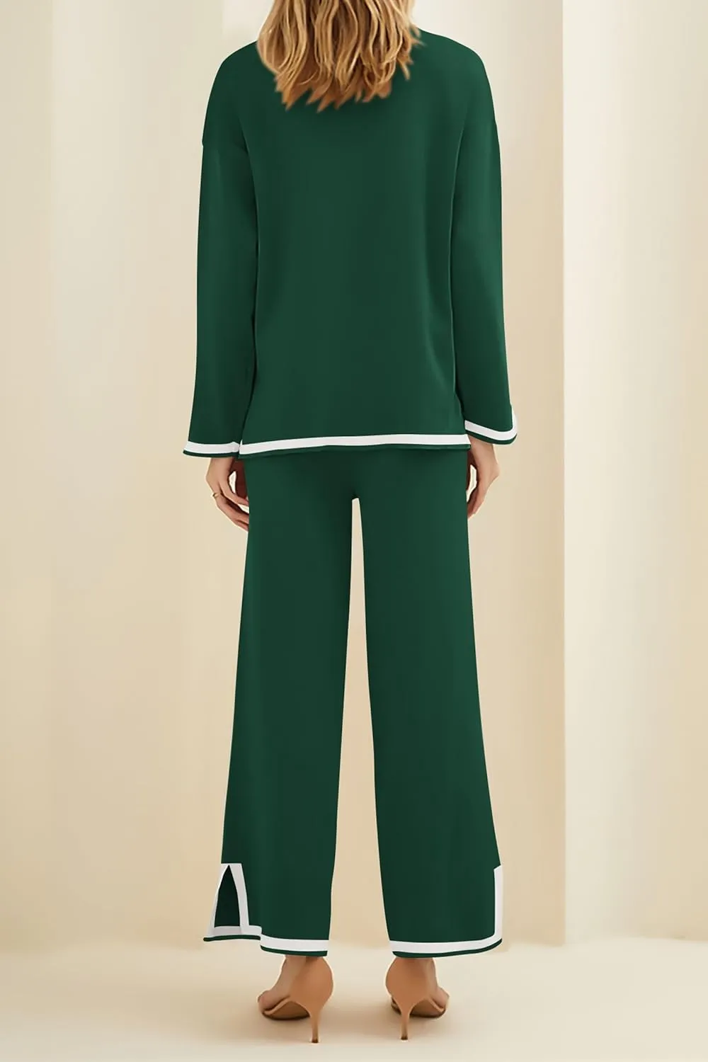 PRETTYGARDEN Women's 2 Piece Knit Sweater Set Casual Long Sleeve Pullover Wide Leg Pants Sweatsuit Tracksuit Outfit