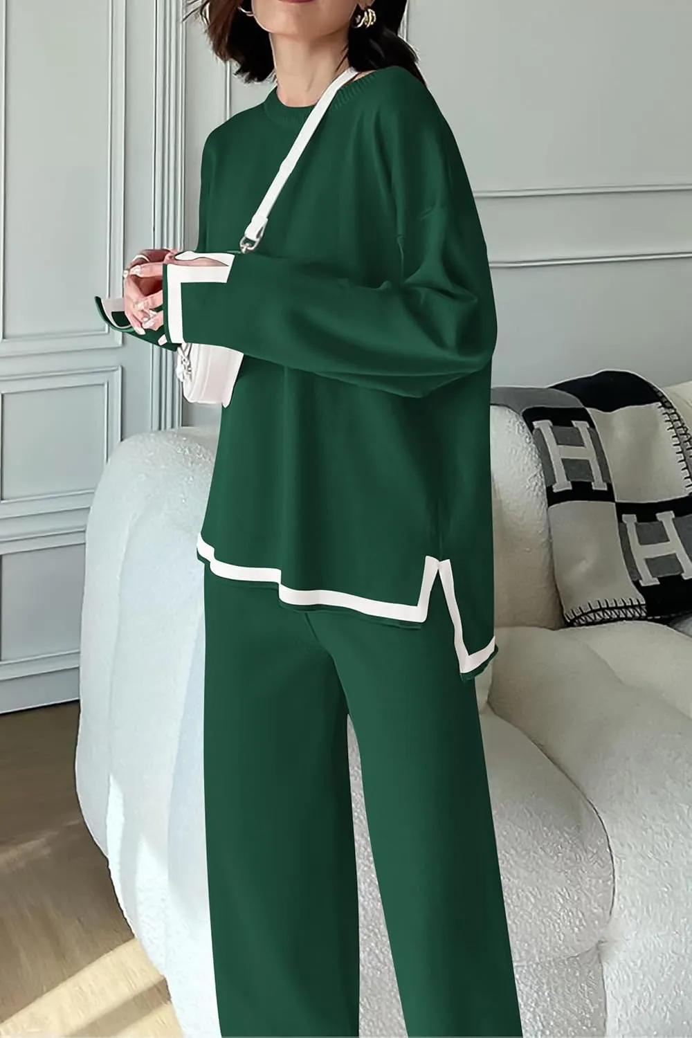 PRETTYGARDEN Women's 2 Piece Knit Sweater Set Casual Long Sleeve Pullover Wide Leg Pants Sweatsuit Tracksuit Outfit