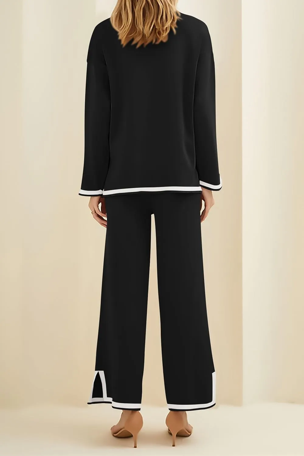 PRETTYGARDEN Women's 2 Piece Knit Sweater Set Casual Long Sleeve Pullover Wide Leg Pants Sweatsuit Tracksuit Outfit