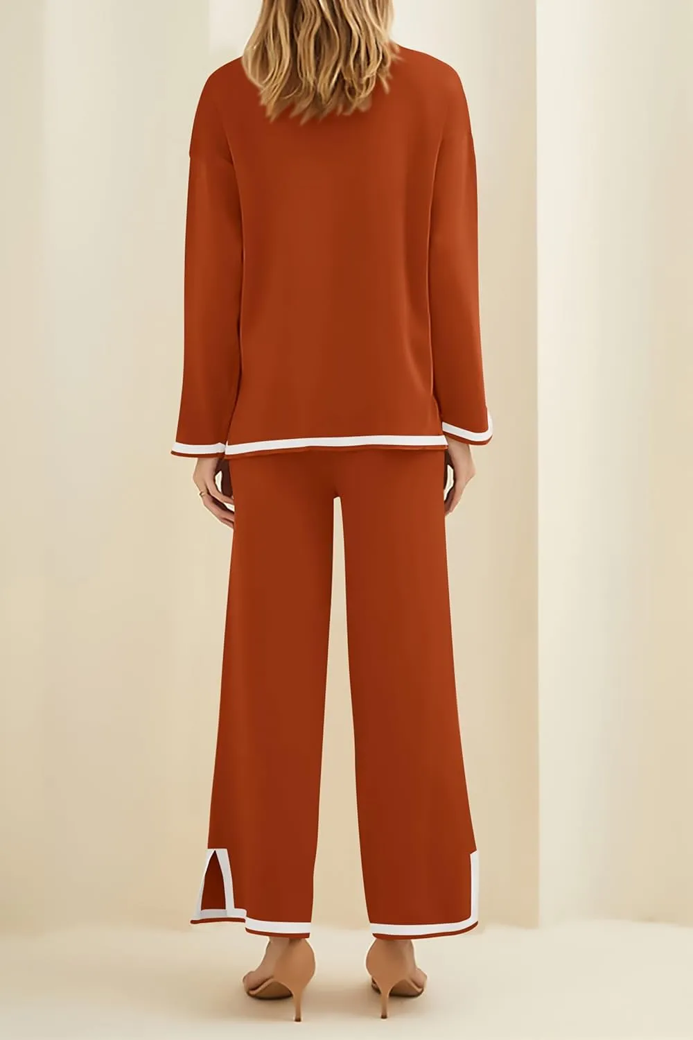 PRETTYGARDEN Women's 2 Piece Knit Sweater Set Casual Long Sleeve Pullover Wide Leg Pants Sweatsuit Tracksuit Outfit