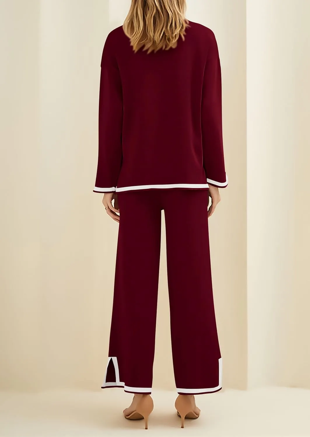 PRETTYGARDEN Women's 2 Piece Knit Sweater Set Casual Long Sleeve Pullover Wide Leg Pants Sweatsuit Tracksuit Outfit