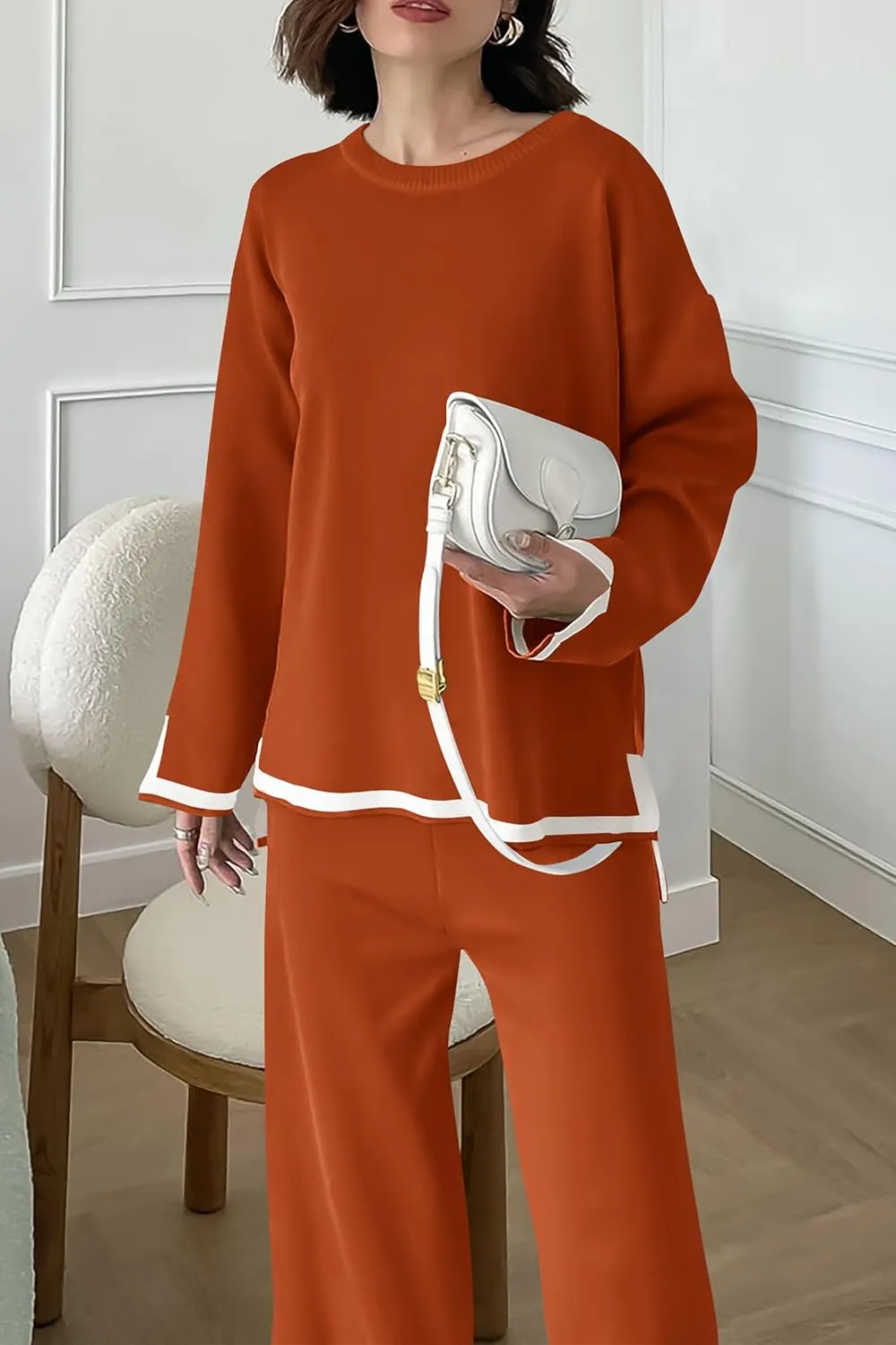 PRETTYGARDEN Women's 2 Piece Knit Sweater Set Casual Long Sleeve Pullover Wide Leg Pants Sweatsuit Tracksuit Outfit