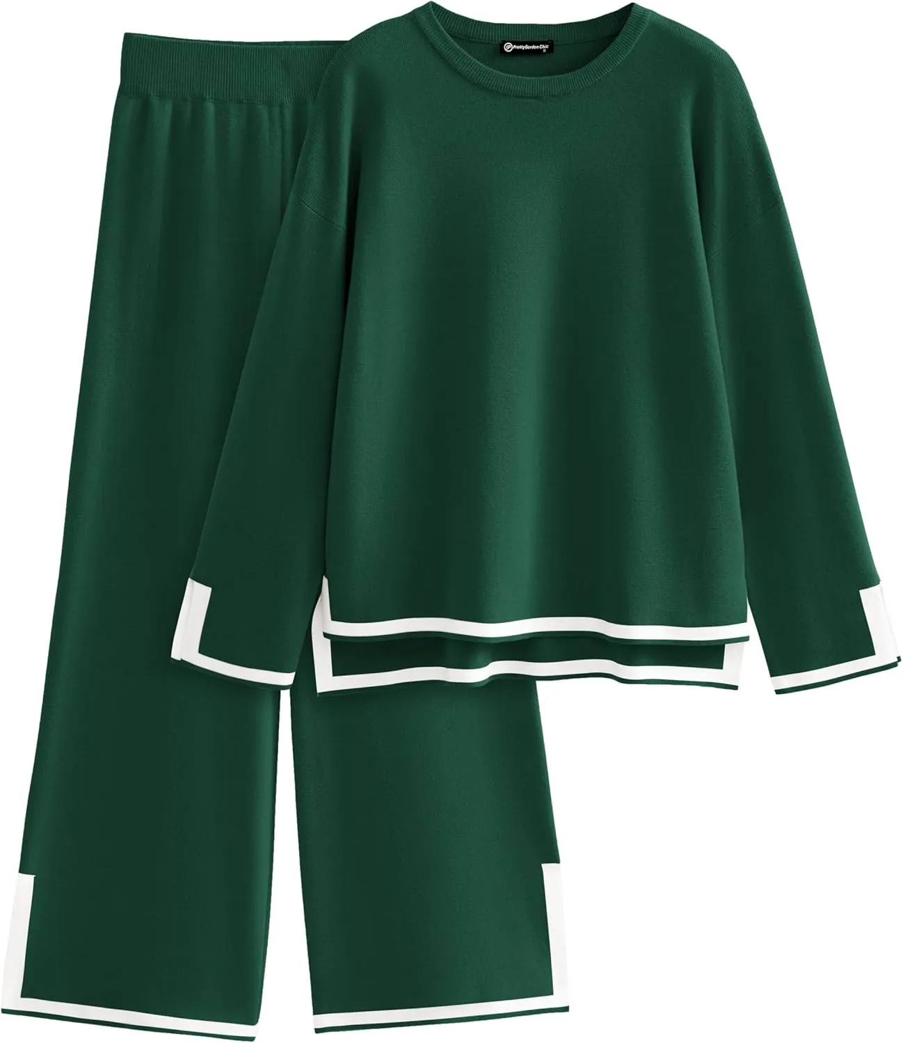 PRETTYGARDEN Women's 2 Piece Knit Sweater Set Casual Long Sleeve Pullover Wide Leg Pants Sweatsuit Tracksuit Outfit