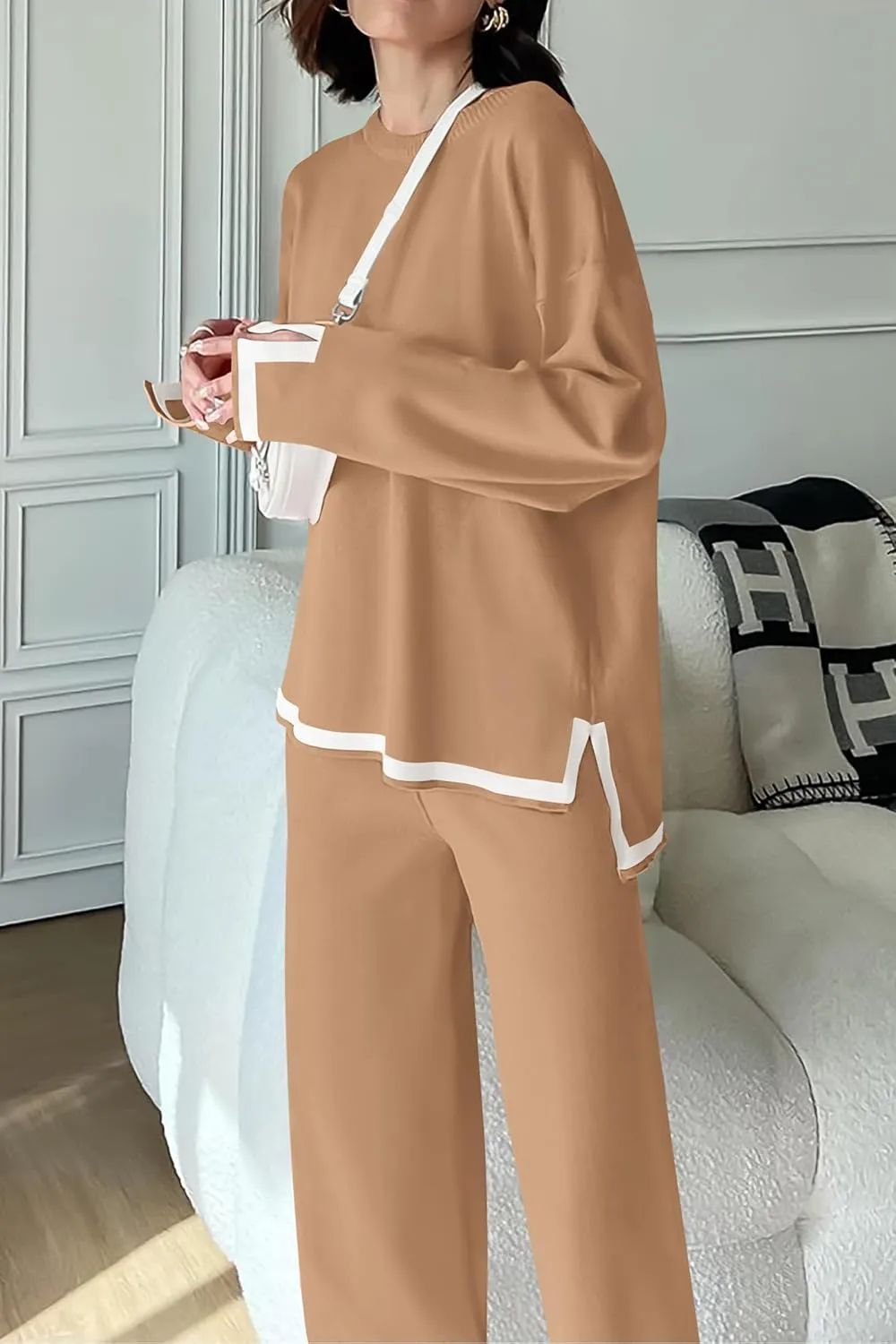 PRETTYGARDEN Women's 2 Piece Knit Sweater Set Casual Long Sleeve Pullover Wide Leg Pants Sweatsuit Tracksuit Outfit