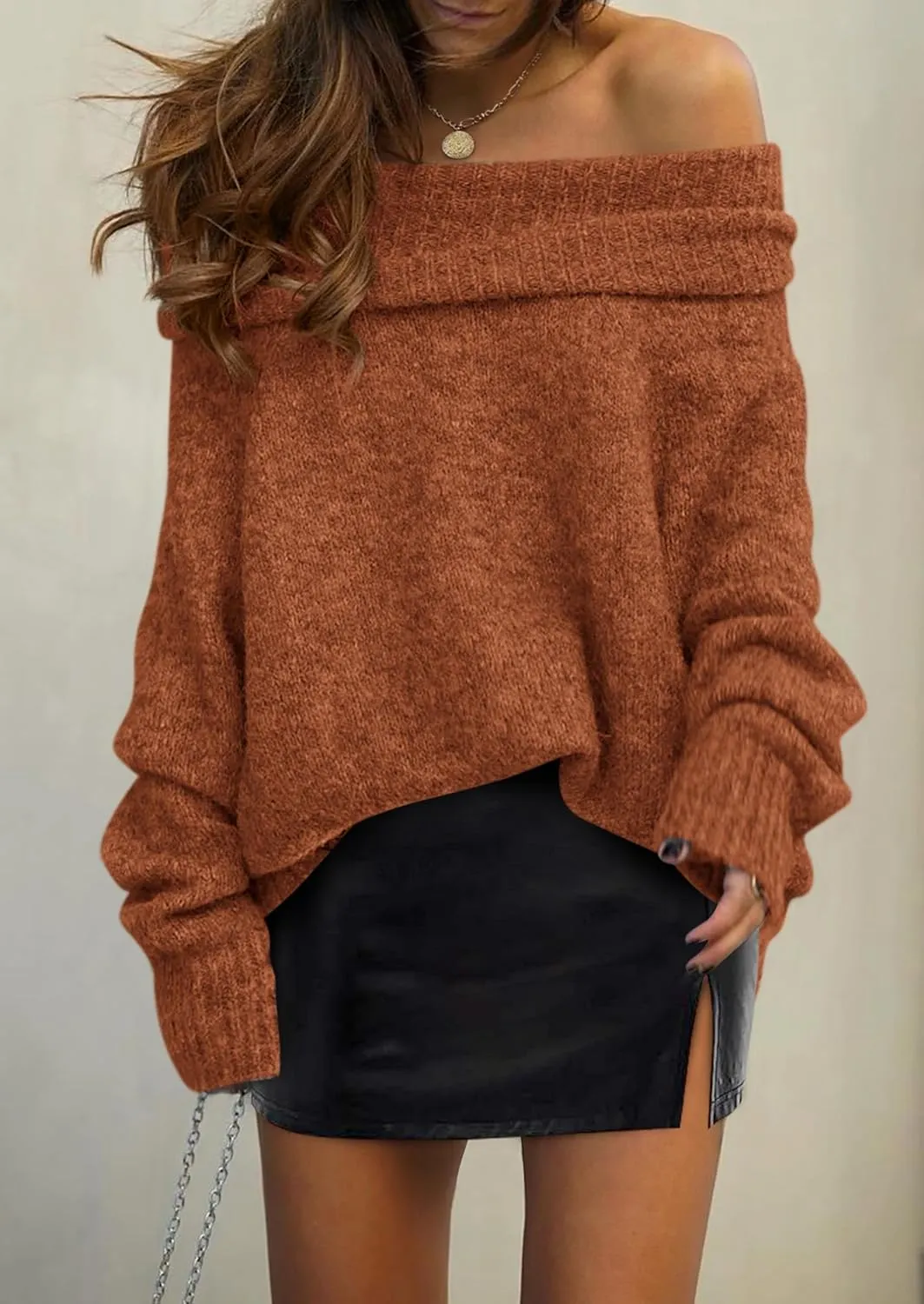 PRETTYGARDEN Women's Sweaters Spring Off The Shoulder Long Sleeve Top 2025 Outfits Loose Knitted Winter Pullover