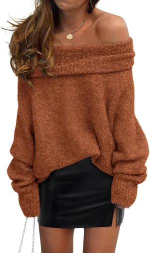 PRETTYGARDEN Women's Sweaters Spring Off The Shoulder Long Sleeve Top 2025 Outfits Loose Knitted Winter Pullover