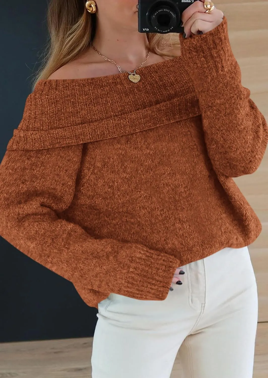 PRETTYGARDEN Women's Sweaters Spring Off The Shoulder Long Sleeve Top 2025 Outfits Loose Knitted Winter Pullover