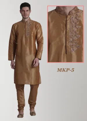 Pure Silk Orange Embroidered Kurta Pyjama Set