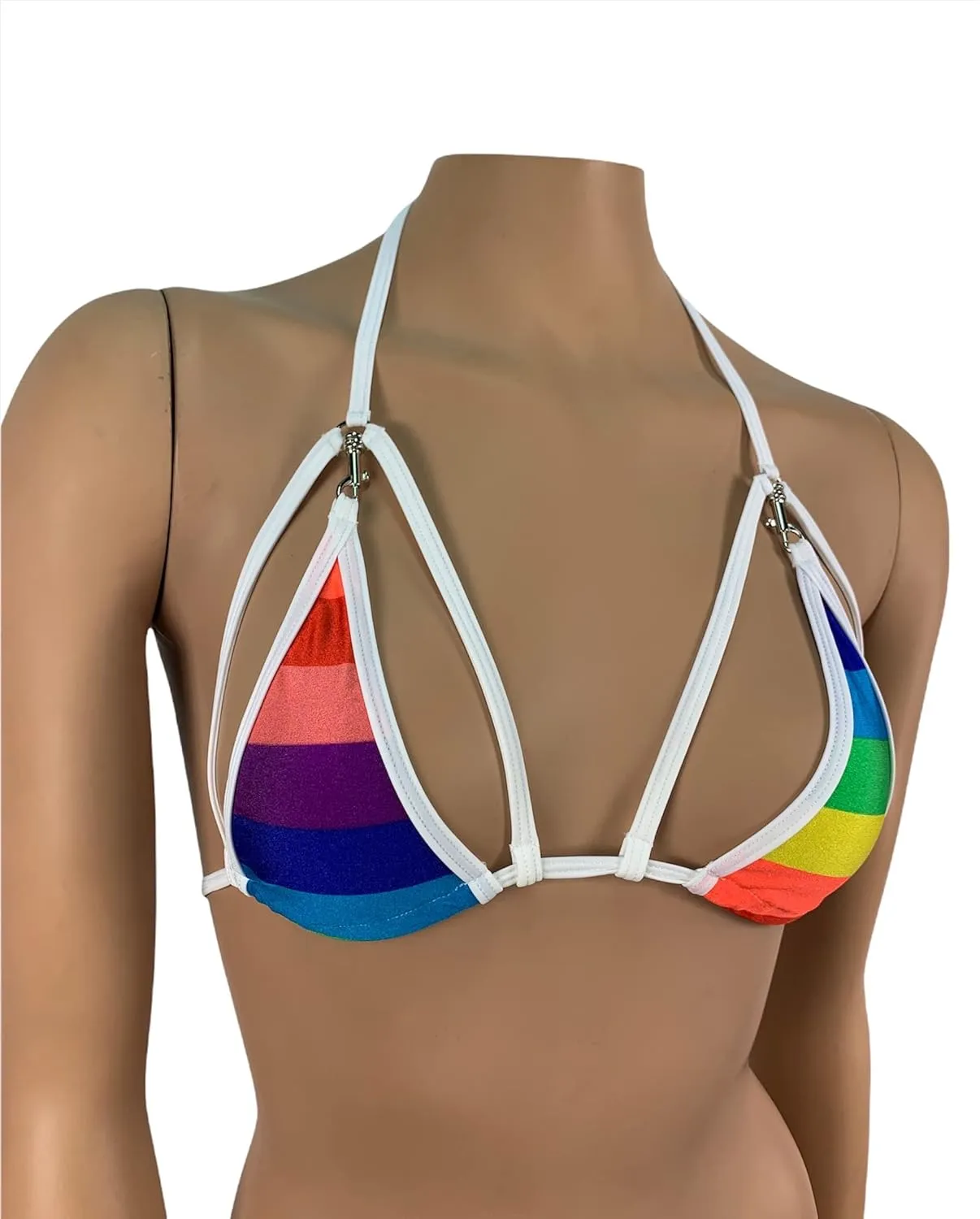 Rainbow Triangle Bikini Top LGBT Pride Parade Rave Outfits Skimpy Strappy String Adjustable Swimwear Cage Bikini Bra with Connector Handmade