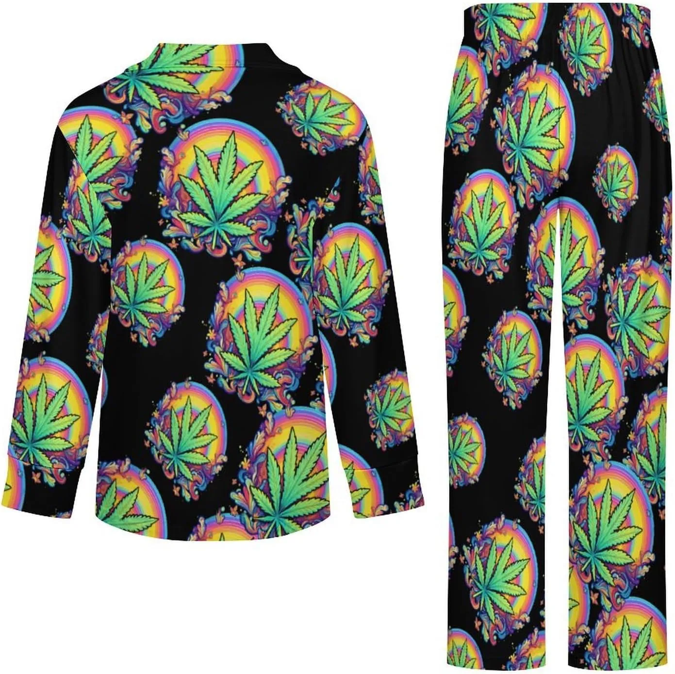 Rainbow Weed Women's Long Sleeve Pajama Set Soft Button Down Nightwear Loungewear Lounge Sets
