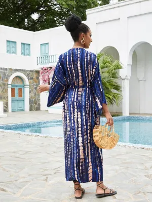 RanRui navy stripe kimono robe long Kimonos for Women beach cover up Duster Kimono Beach Boho Kimono Beach Cover up tie dye kimono bathing suit cover up 821-11