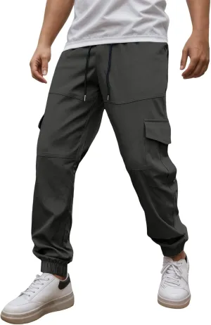 Relaxed Fit Cargo Pants for Men Stretch Casual Outdoor Hiking Harem Pants Elastic Waisted Drawstring Vintage Sweatpants