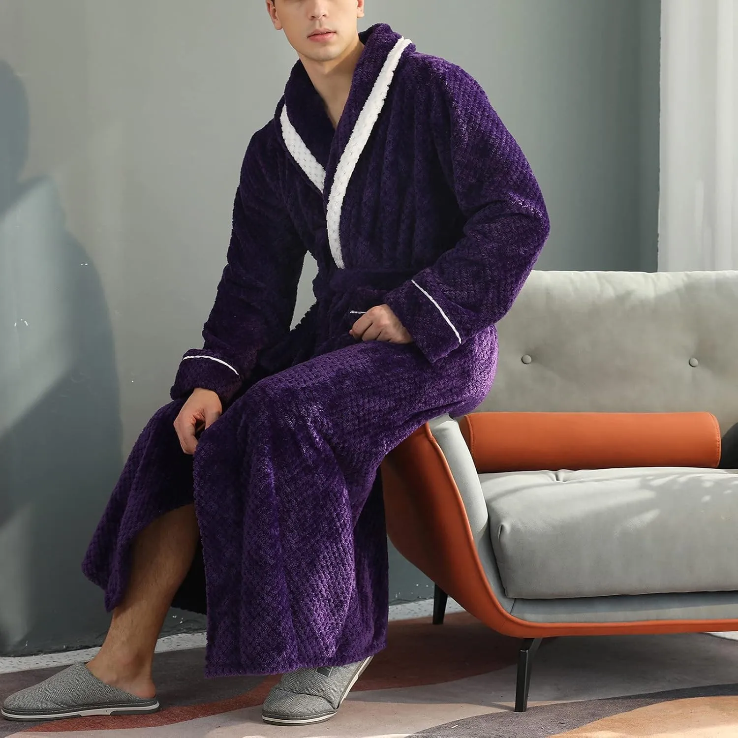 Robe for Men Warm Thick Wrap Style Soft Spa Bathrobe Winter Full Lenght Loungewear Matching Pajamas for Couples