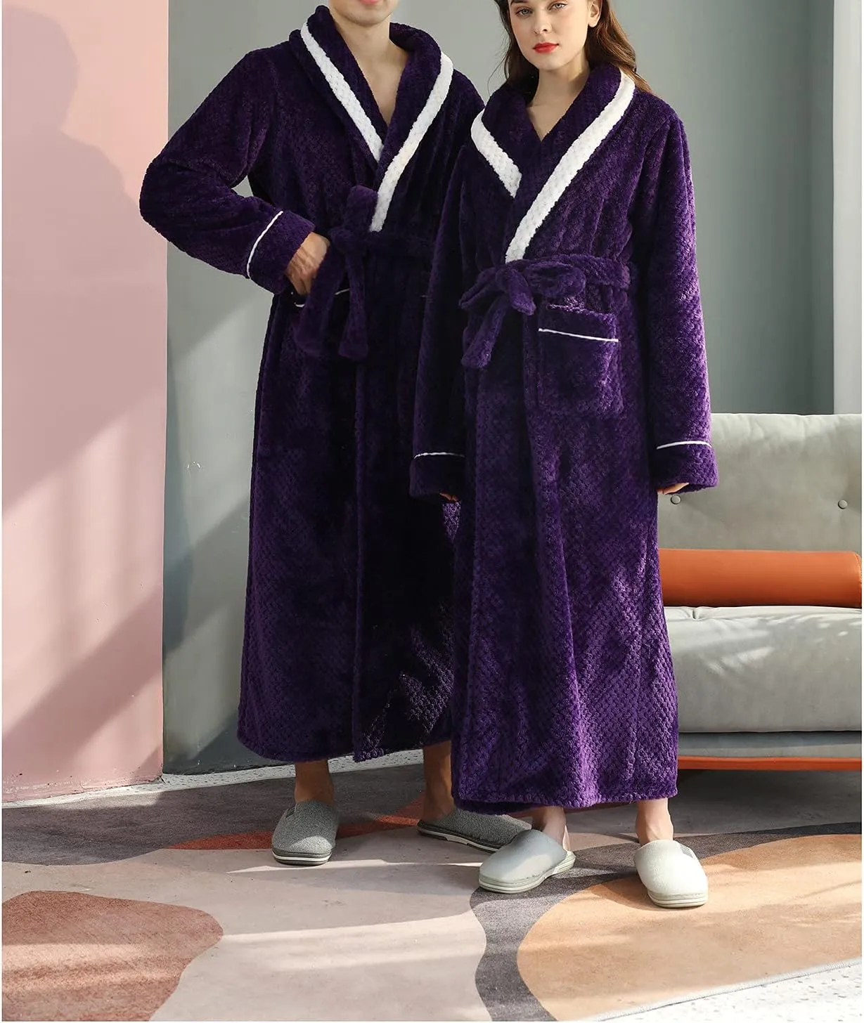 Robe for Men Warm Thick Wrap Style Soft Spa Bathrobe Winter Full Lenght Loungewear Matching Pajamas for Couples