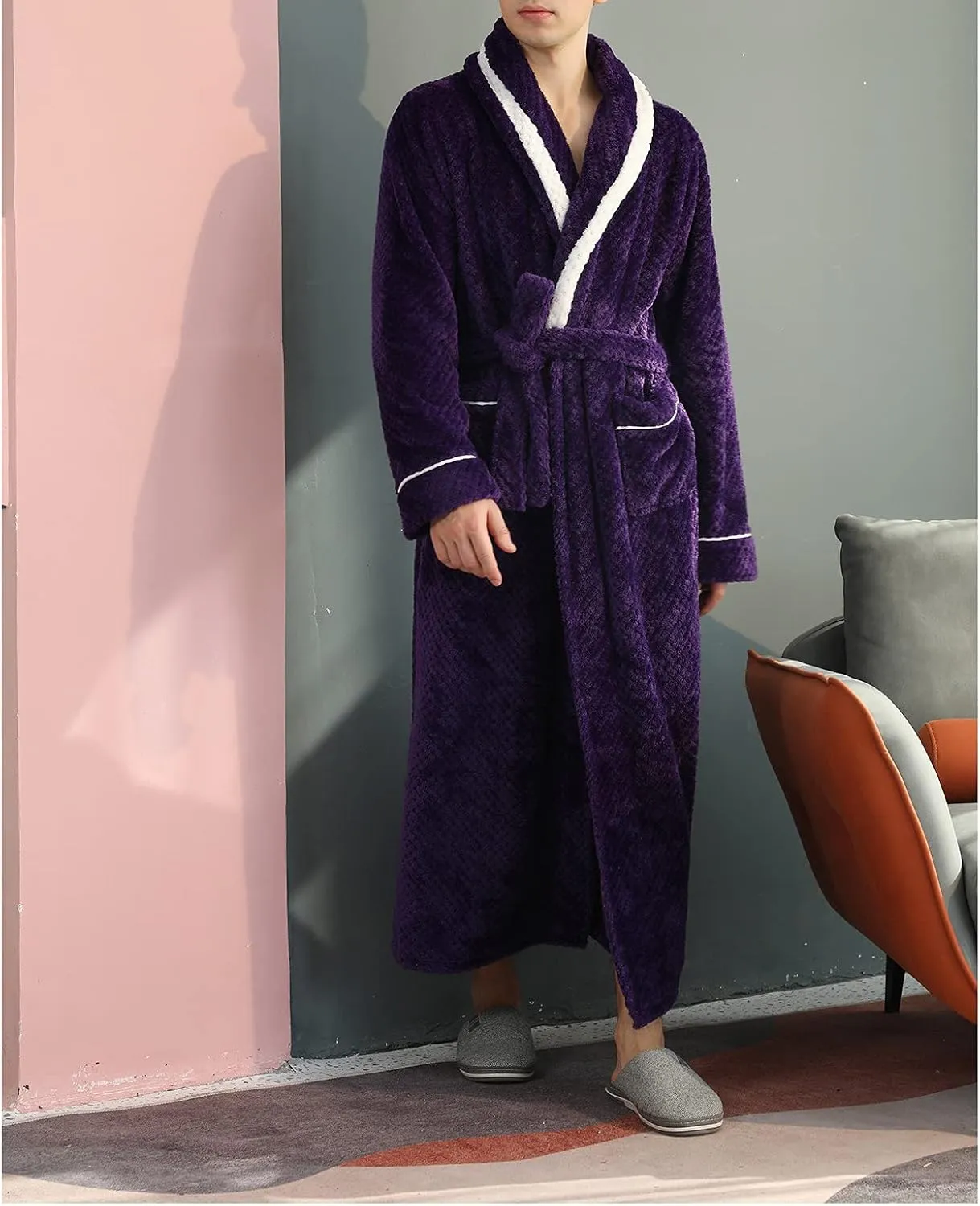 Robe for Men Warm Thick Wrap Style Soft Spa Bathrobe Winter Full Lenght Loungewear Matching Pajamas for Couples