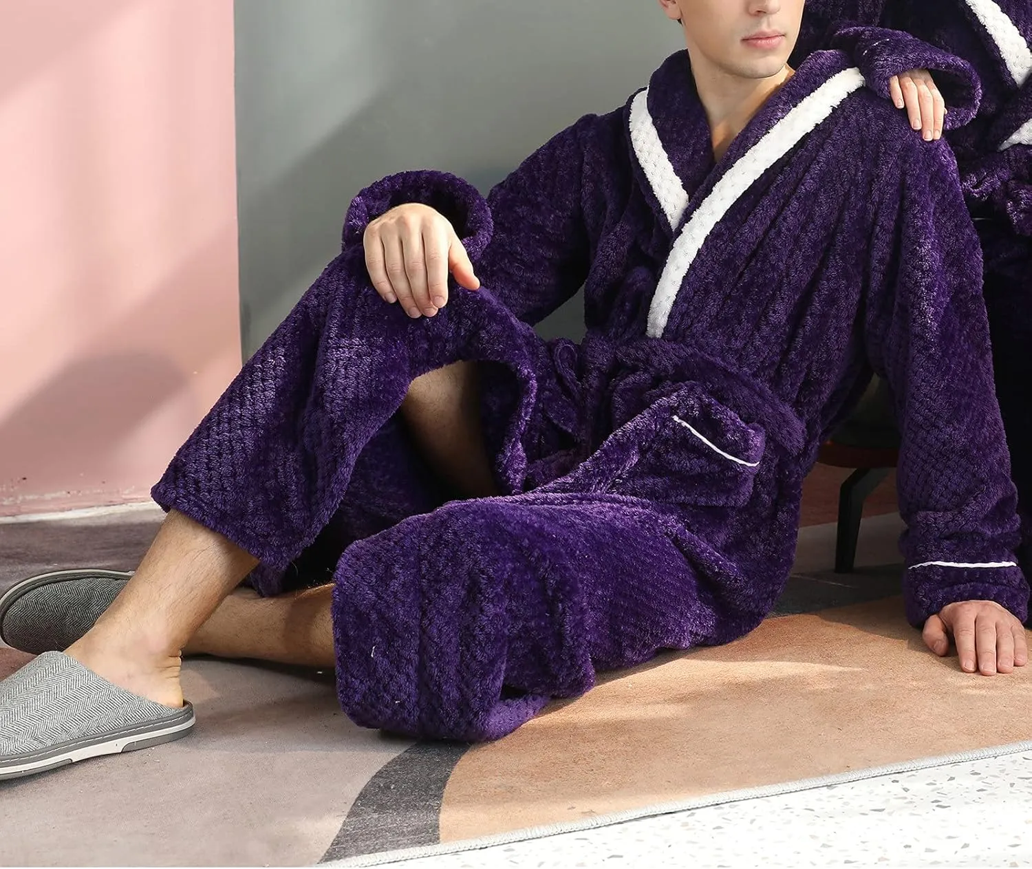 Robe for Men Warm Thick Wrap Style Soft Spa Bathrobe Winter Full Lenght Loungewear Matching Pajamas for Couples