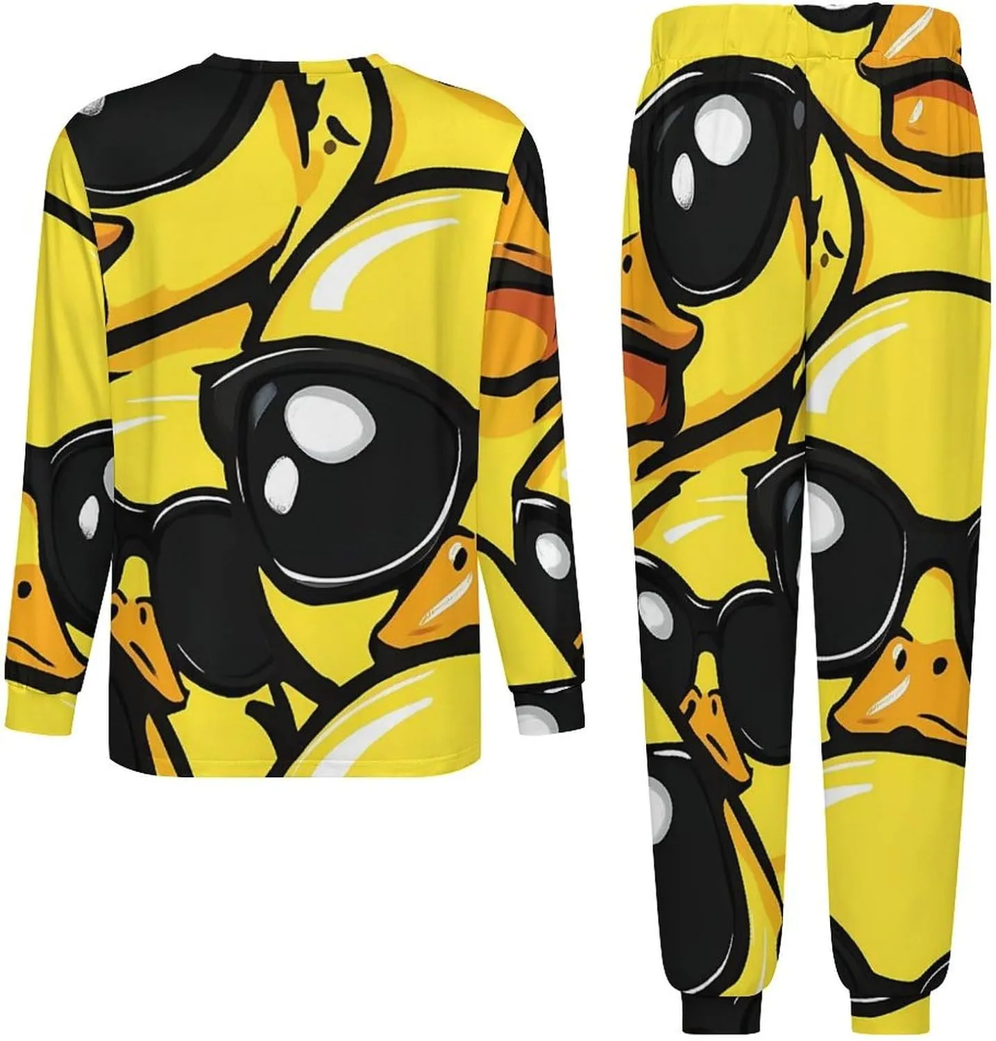 Rubber Yellow Duck With Glasses Soft Mens Pajamas Set Round Neck Pullover Long Sleeve And Pants Loungewear 2 Piece Pjs Set
