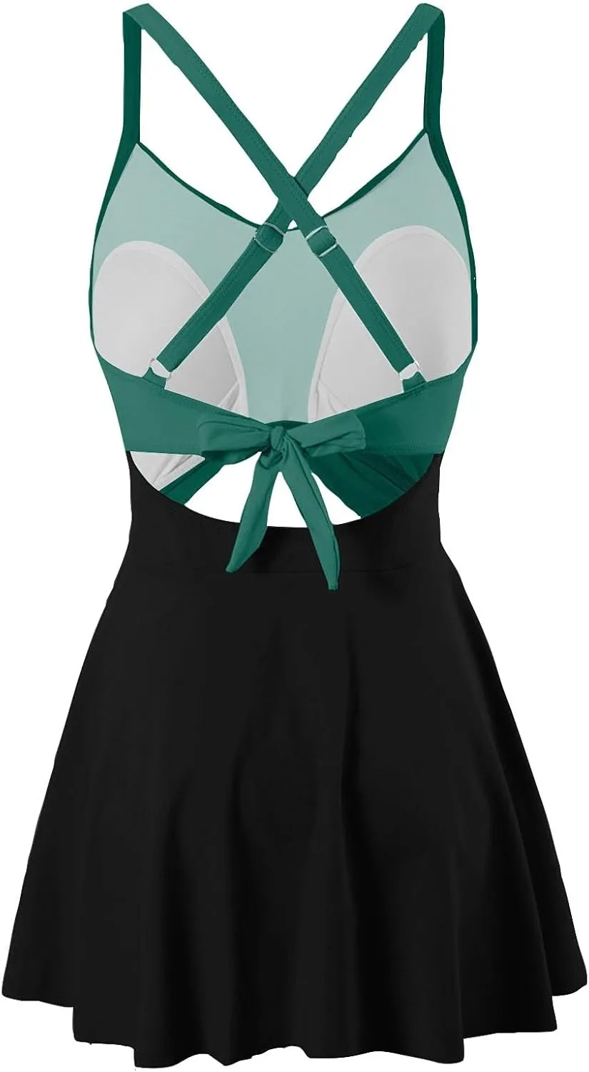 Ruffle Swimsuits for Women with Bra Support Tummy Control Cutout One Piece Color Block Wrap Swimwear