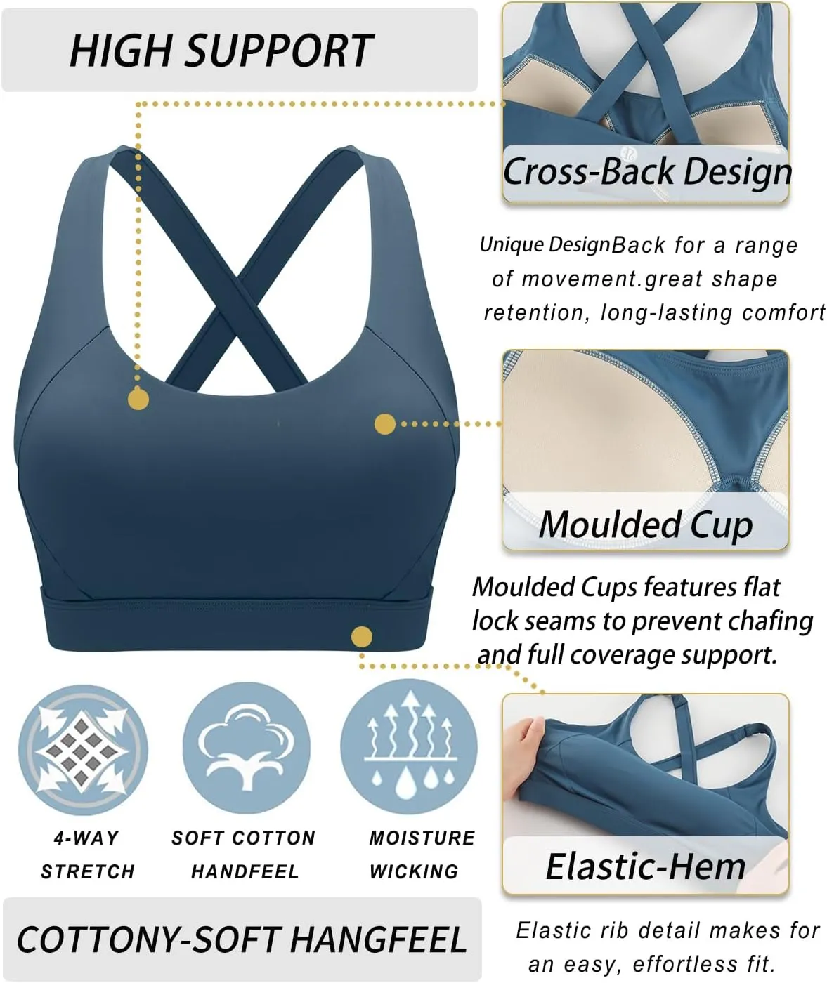 RUNNING GIRL Sports Bra for Women High Support Molded Cup Strappy Running Sports Bras Workout Sports Bra