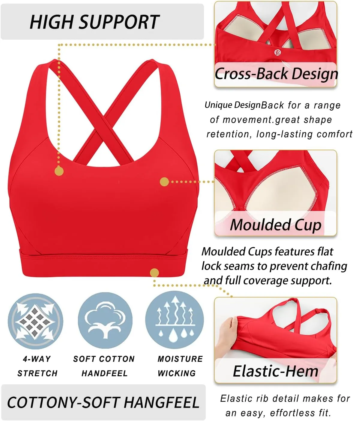 RUNNING GIRL Sports Bra for Women High Support Molded Cup Strappy Running Sports Bras Workout Sports Bra