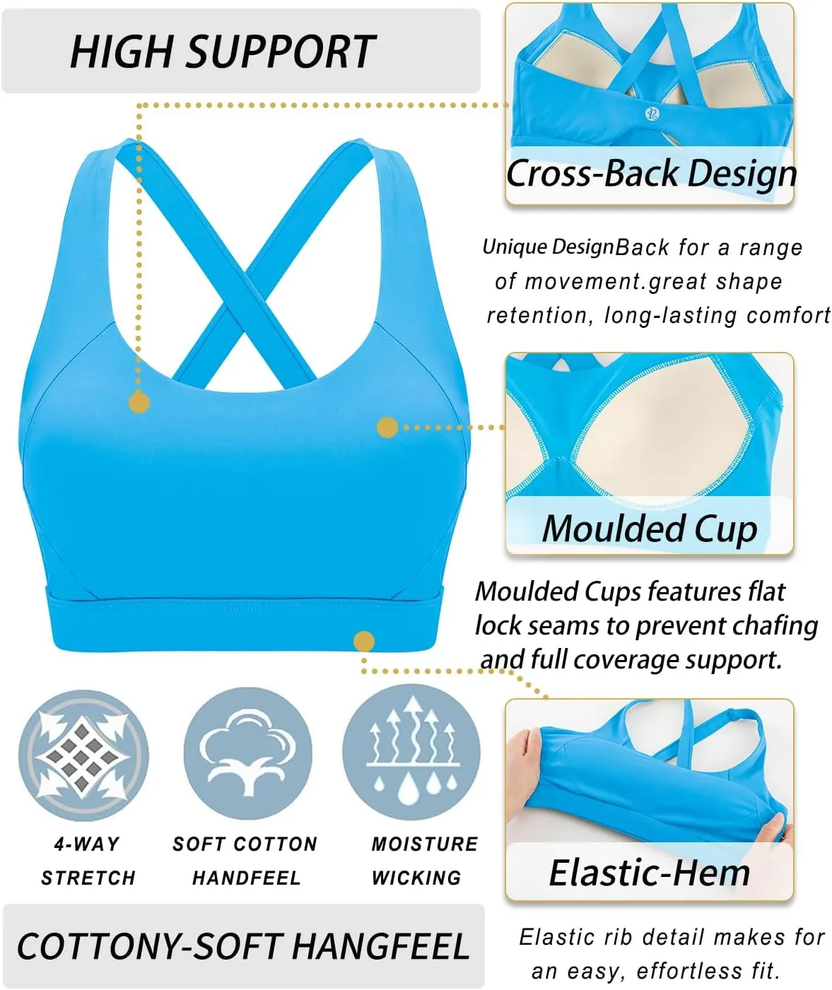 RUNNING GIRL Sports Bra for Women High Support Molded Cup Strappy Running Sports Bras Workout Sports Bra