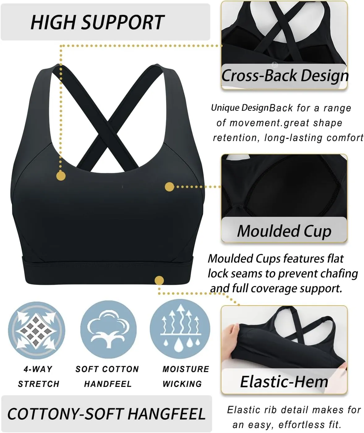 RUNNING GIRL Sports Bra for Women High Support Molded Cup Strappy Running Sports Bras Workout Sports Bra
